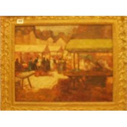 Framed oil of Paris market by E. Cortes, 20x16" £300 - 500...