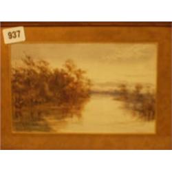 Framed watercolour of river scene by George Sheffield, 9x6" £120-180...