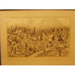 Framed crayon/wash of Breton landscape by Robert Bevin, 19x12" £300 - 400...