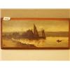 Image 1 : Framed oil on panel of harbour scene signed H.W.S. 14x6"...