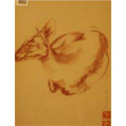 Anthony Gormley pastel on paper of deer, 1973, monogrammed and inscribed 'May all things be happy...