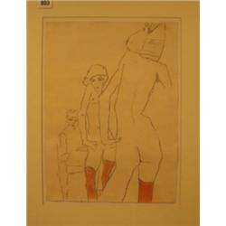 Egon Schiele artist drawing a nude model before a mirror circa 1910, charcoal and pastel on paper...
