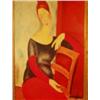 Image 1 : Modigliani oil on canvas of a seated lady, in gilt frame 31x45" £80 - 120...