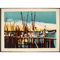 Carl E. Schwartz Signed Boat Art Print Shrimp Fleet