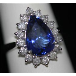 14K GOLD PEAR CUT TANZANITE AND DIAMOND RING