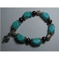 251CTW NATURAL BLUE TURQUOISE AND PHILIPPINE BLACK PEAR