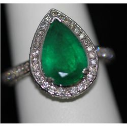 14K GOLD PEAR CUT EMERALD AND DIAMOND RING