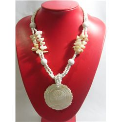 505CTW PHILIPPINE CAPIZ ROSE PENDANT BEADED NECKLACE 20