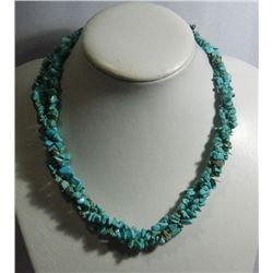 BLUE TURQUOISE 3-STRANDS CHIPPED STONE NECKLACE