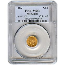 Certified $1 Gold Commemorative McKinley 1916 MS64 PCGS