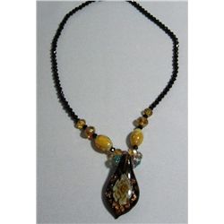 111CTW YELLOW TEARDROP MORANO PENDANT BEADED NECKLACE 1