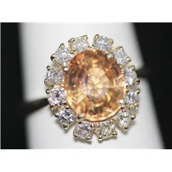 14K GOLD OVAL IMPERIAL TOPAZ AND DIAMOND RING