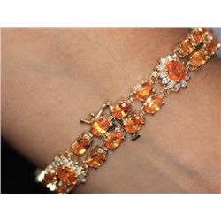 14K YELLOW GOLD MANDARINE GARNET AND DIAMOND BRACELET
