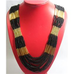CURTAIN BEADED BLACK GOLD NECKLACE 20INCH