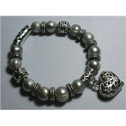 150CTW PHILIPPINE SILVER PEARL HEART SILVER BRACELET