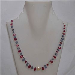 Tanzanite,Ruby,Pearl 92.50 CTW Necklace in Silver