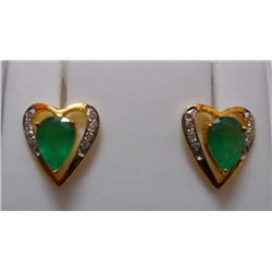 Earring of Diamond 0.11 Ctw, Emerald 1.744 Ctw in 3.19g 14kt Yellow Gold