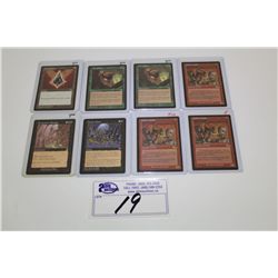 LOT OF 8 MTG RARE CARDS IN HIGH GRADE- JET MEDALLION, MIRRI'S GUILE X 2, YAWGMOTH'S BARGAIN,