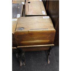ANTIQUE CHILDRENS SCHOOL DESK  WITH BLACK CAST IRON FRAME