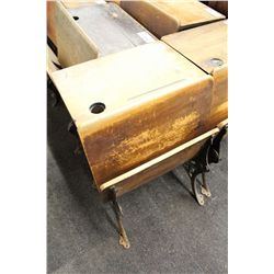 ANTIQUE CHILDRENS SCHOOL DESK  WITH BLACK CAST IRON FRAME