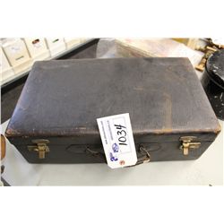 BLACK PATTERENED LEATHER COVERED SUITCASE
