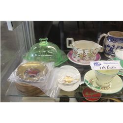 LOT OF ASSORTED CUPS, SAUCERS AND SERVING DISHES AND OTHER COLLECTIBLES