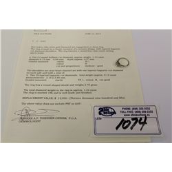 ONE LADIES 18KT WHITE GOLD DIAMOND SET ENGAGEMENT RING. 1.1O CARAT ROUND BRILLIANT CUT DIAMOND SI