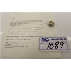 ONE LADIES 14KT WHITE GOLD AND 14KT YELLOW GOLD NATURAL BLUE TOPAZ DRESS RING WITH FIRST NATIONS