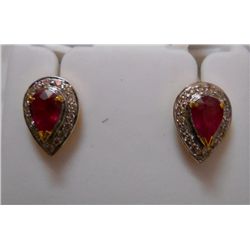 Earring of Diamond 0.35 Ctw,Ruby 1.50 Ctw in 4.58g 14kt Yellow Gold