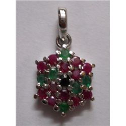 4.320g Pendant of Emerald,Sapphire and Ruby in Silver