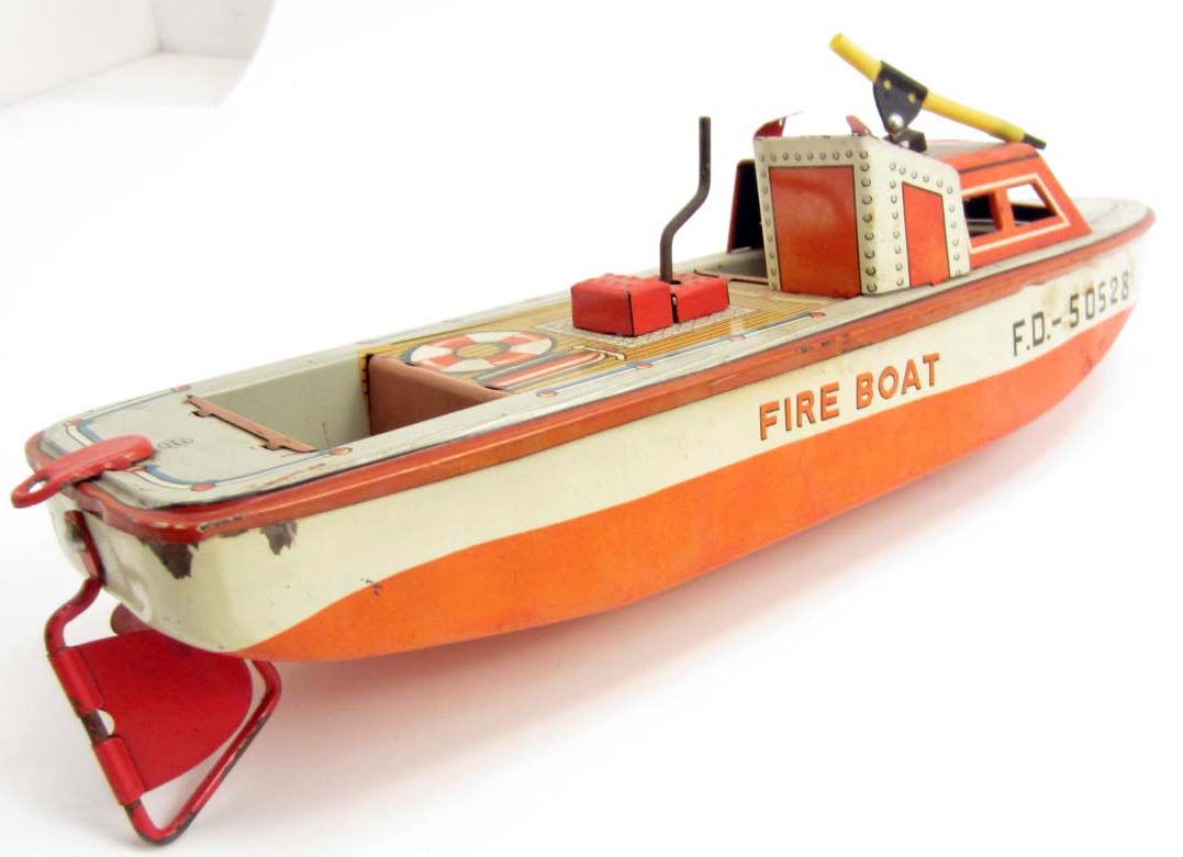 VINTAGE LINE MAR TIN FIRE BOAT TOY WORKS