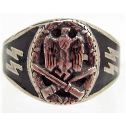 STERLING SILVER GERMAN NAZI ENAMELED SS ARMY ASSAULT RING