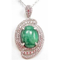 PLATINUM OVER STERLING SILVER EMERALD & SAPPHIRE PENDANT W/ CHAIN