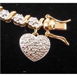 GOLD OVER STERLING SILVER DIAMOND BRACELET W/ HEART CHARM