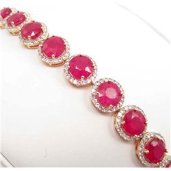 YELLOW & WHITE GOLD OVER STERLING SILVER RUBY & SAPPHIRE BRACELET