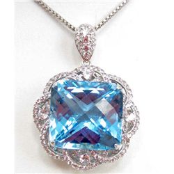 PLATINUM OVER STERLING SILVER TOPAZ & SAPPHIRE PENDANT W/ CHAIN