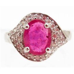 WHITE GOLD OVER STERLING SILVER PINK RUBY & TOPAZ RING - SZ. 6