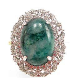 PLATINUM OVER STERLING SILVER LADIES EMERALD & SAPPHIRE RING - SZ. 8.25