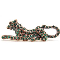 LEOPARD BROOCH PIN - EMERALD RHINESTONES
