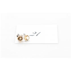 925 Silver Citrine Gemstone & Diamond Earrings