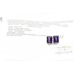 .925 Silver 20 Carat Amethyst Emerald Cut Earrings