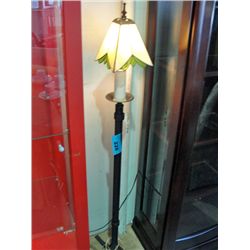 Wrought iron floor lamp with stained leaded glass