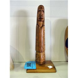 West coast native wood carved totem signed