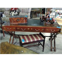 Leather top with brass inlay french writing desk