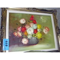 Framed original oil on canvas floral painting
