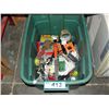Image 1 : Green rubbermaid storage bin with assorted tools