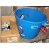 Image 1 : Large blue pail filled with assorted glasswares