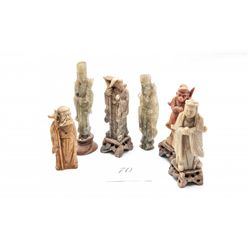 Collection of 6 carved stone oriental figurines