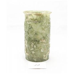 Carved green jade vase