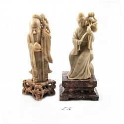 2 carved jad oriental figurines